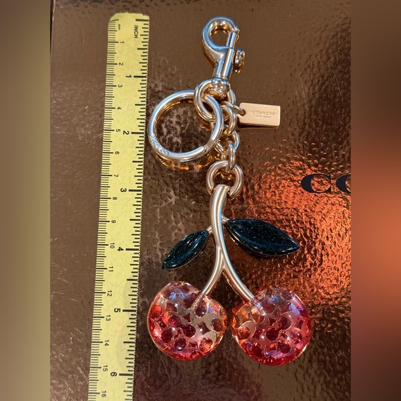 Coach Signature Double Cherry Bag Charm Key Ring NWOT - Picture 3 of 11
